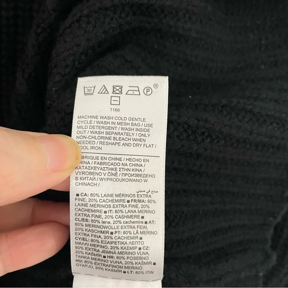 Athleta Black Merino Wool Cashmere Cowl Neck Split Front Sweater Oversized M - Picture 14 of 16